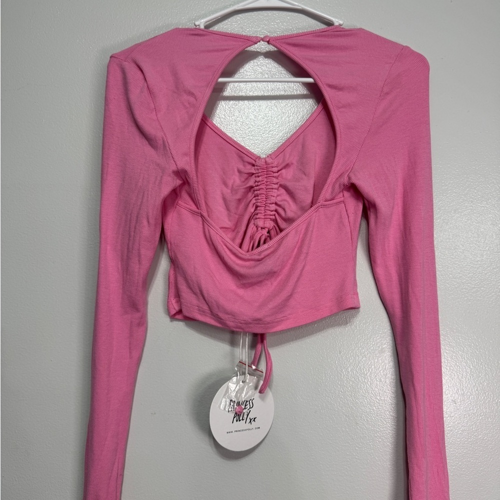 Princess Polly Pink Ruched Drawstring Open Back Crop Top XXS NWT - Picture 4 of 7